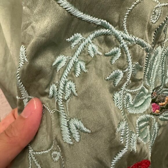 JOHNNY WAS Washable Silk Floral Print Embroidered Babydoll Mini Dress Multi - Picture 6 of 10